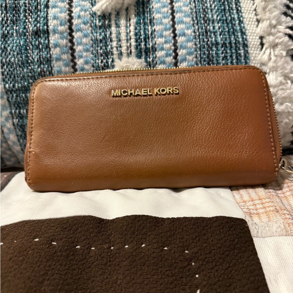 Michael Kors Tan Leather Zip Wallet
